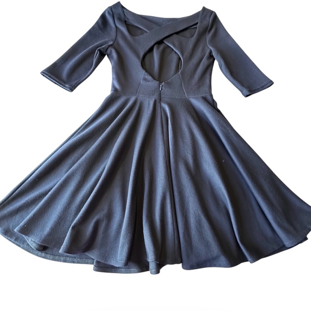 ASOS Petite Womens Dress Navy Blue Knit Short Sleeve Skater Criss Cross Back 2P - Picture 13 of 16